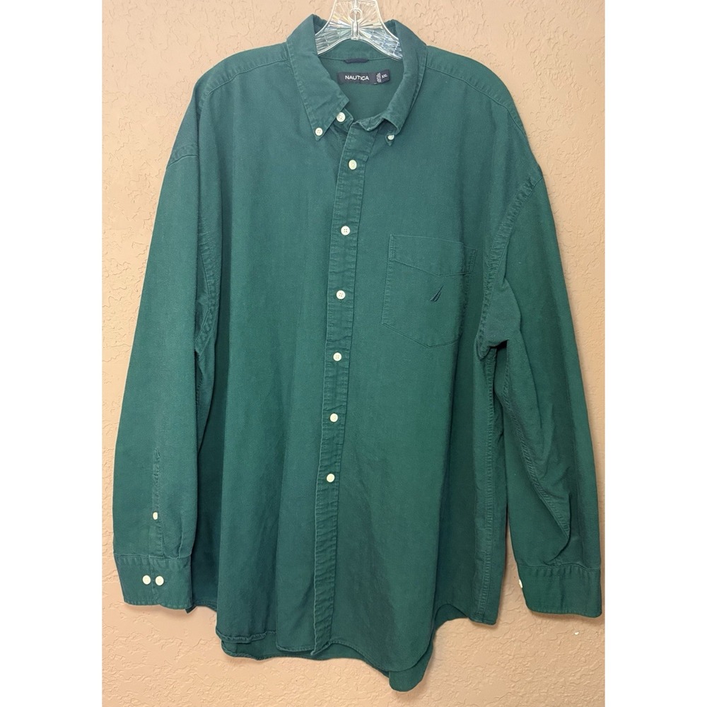 Nautica‎ Men's Green Blue Button Up Casual Long Sleeve XXL 100% Cotton Shirt